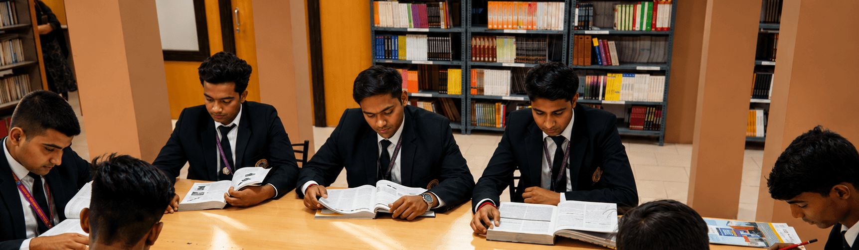 Students studying together in a library