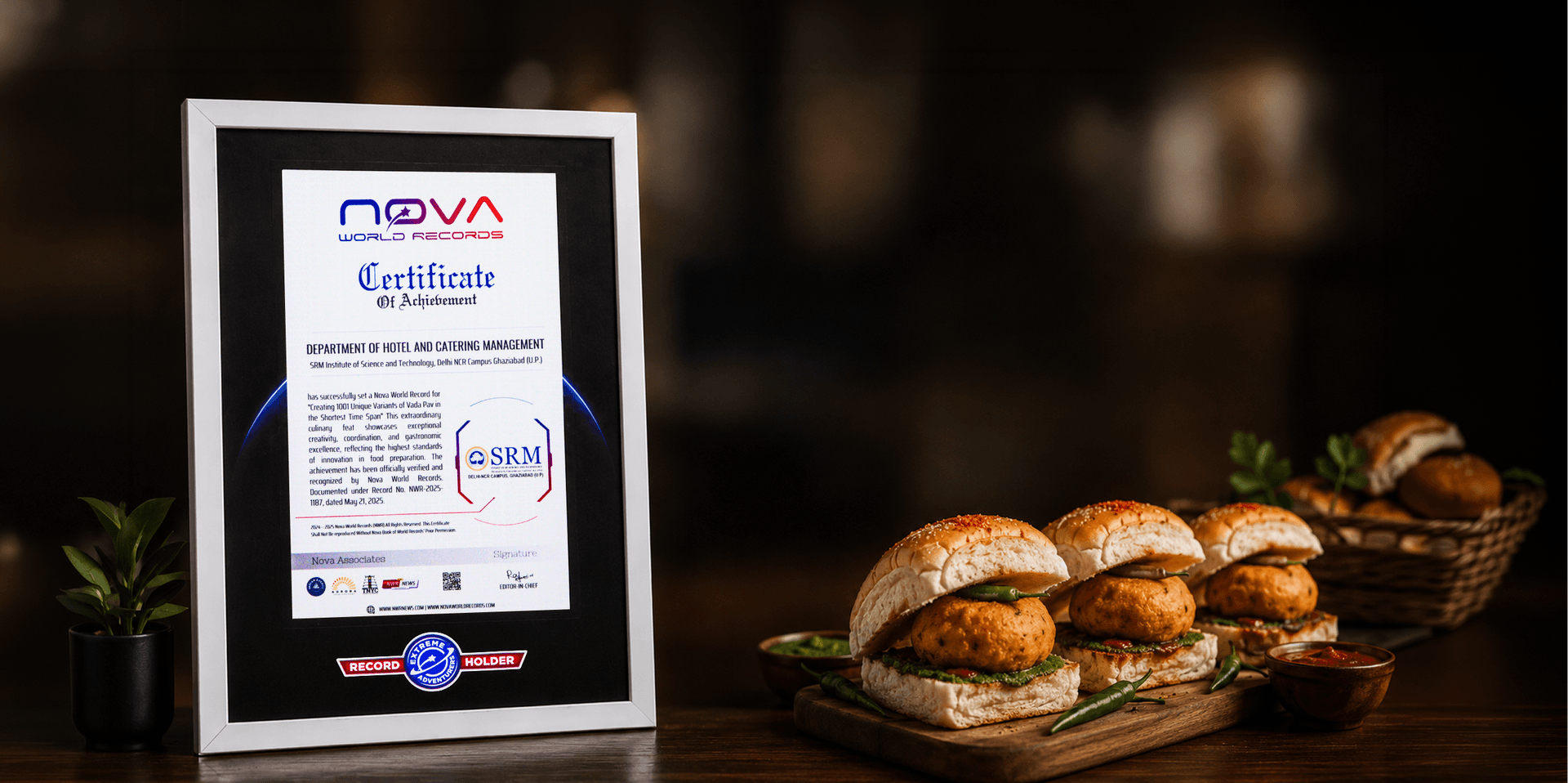 Nova World Records certificate with Vada Pav display