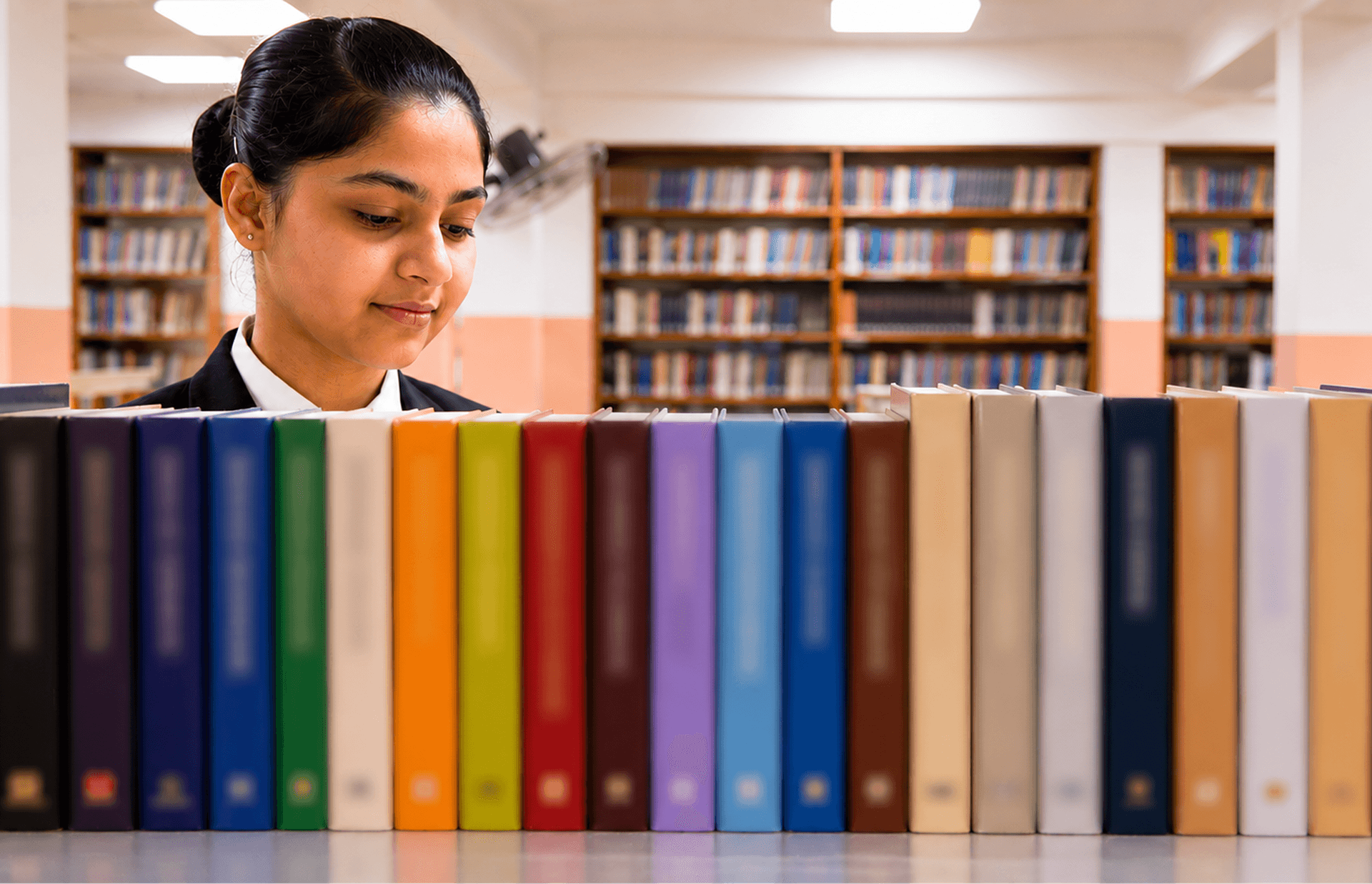Student studying in a library