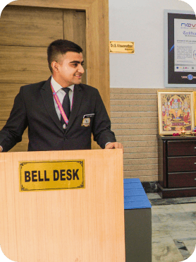Student at the hotel bell desk