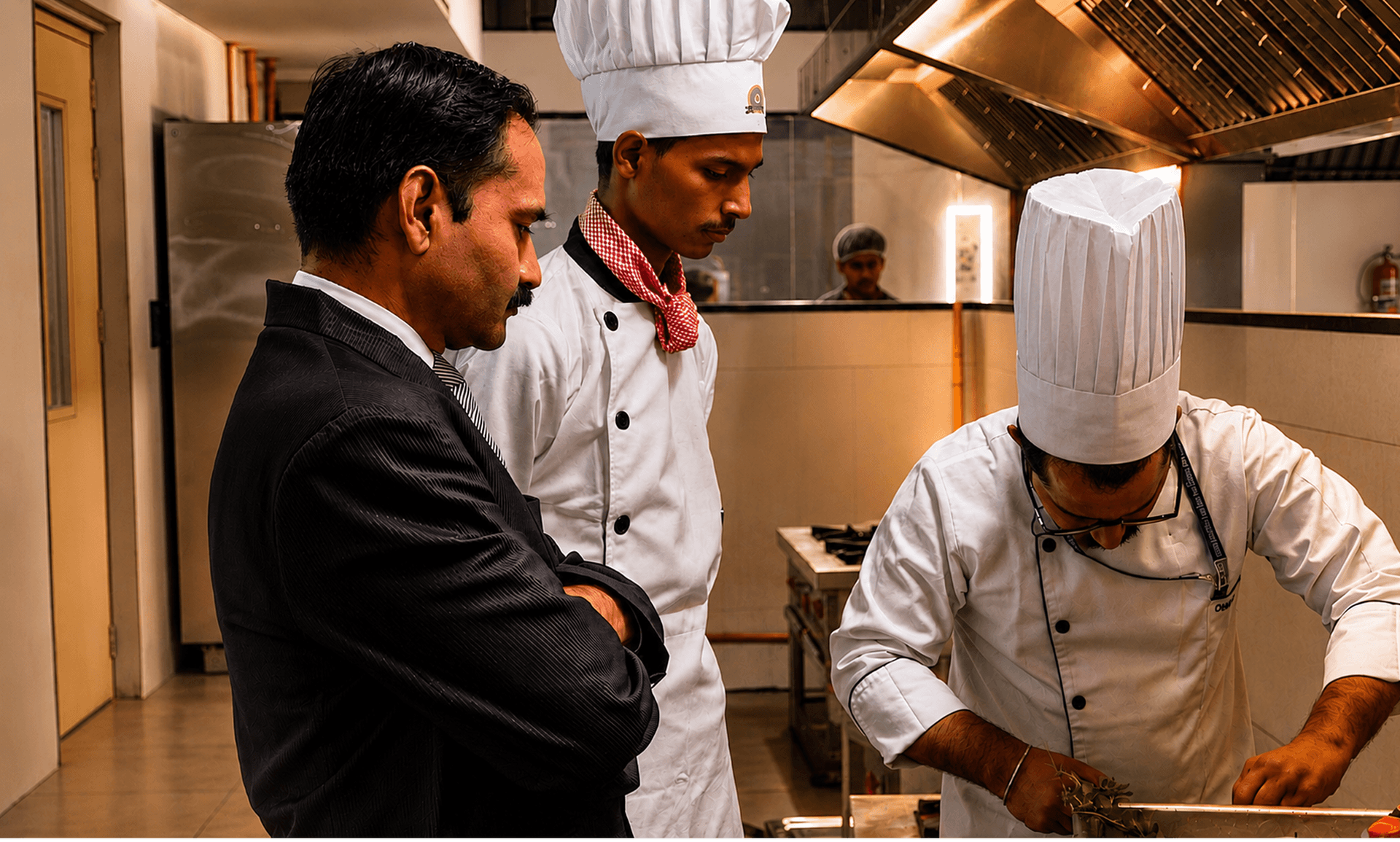 Chefs training in a professional kitchen